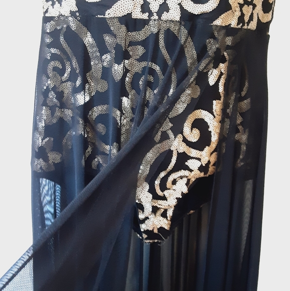 Weissman Elegant Long Black & Gold Sequin Dance Costume - Picture 6 of 11